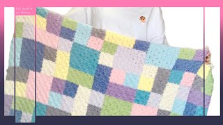 【かぎ針編み】ランダムブロック模様のサマーブランケット【ダイアゴナルステッチ】【crochet】