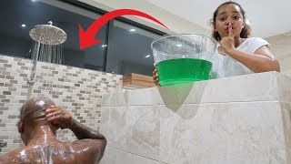 SLIME PRANK IN MY DAD'S SHOWER!!