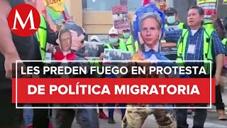 Activistas queman piñatas de Ebrard y Mayorkas en Tijuana