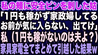 【スカッとする話】私の頬に安全ピンを刺した姑「1円も稼がず家政婦してるお前が気に入らない、出てけ」私（1円も稼がないのは夫よ？）家具家電全てまとめて引越した結果