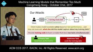 ACM CCS 2017 - Machine Learning Models that Remember Too Much - Congzheng Song