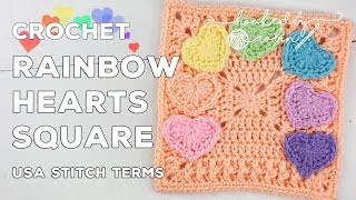 Crochet Rainbow Hearts Square ❤ Unicorn Dreams Blanket CAL