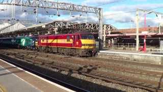 EWS Class 90020 and DRS class 68002 departing Crewe