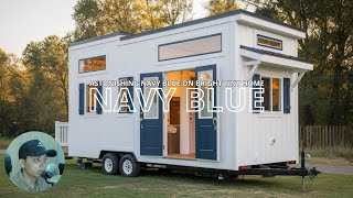 ASTONISHING NAVY BLUE ON BRIGHT TINY HOME | TINY HOME ON A TRAILER