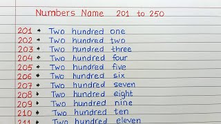 Write number names 201 to 250 in words II 201 to 250 number names II write spelling 201 to 250