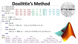 LU decomposition using Doolittle's Method with MATLAB code