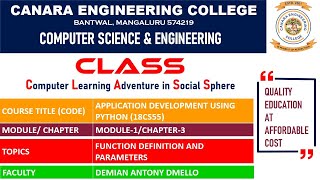 VTU ADP (18CS55) Application Development using Python: Function Definition and Parameters (M1 L7)