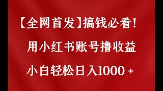 【全网首发】搞钱必看！用小红书账号撸收益，小白轻松日入1000+的保姆级教学