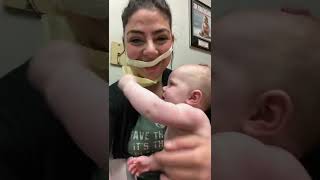 Baby girl rips mask off moms face