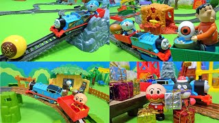 きかんしゃトーマス人気動画まとめ連続再生！ドラえもんがアンパンマンたこやきを転がすよ！ばいきんまん、ゲゲゲの鬼太郎、動く線路で大ピンチ！パーシー、ジェームス、プラレールおもちゃ