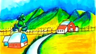 How to Draw Mountain Landscape with a Lake and Home Using Oil Pastels