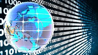 Abstract background of binary code with the rotation of the glass of the globe. Loopable