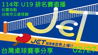 114年度U 19桌球國手選拔賽二月27號賽程1號機