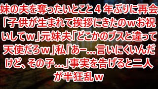 妹の夫を奪ったいとこと４年ぶりに再会「子供が生まれて挨拶にきたのｗお祝いしてｗ」元妹夫「どこかのブスと違って天使だろｗ」私「あー…言いにくいんだけど、その子…」事実を告げると二人が半狂乱ｗ【スカッと】