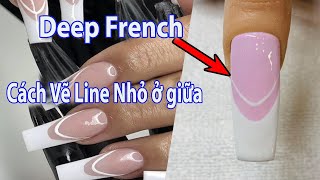 Deep French Pink \u0026 White - Làm Sao Để Vẽ Line French Nhỏ ở giữa Cho Đều