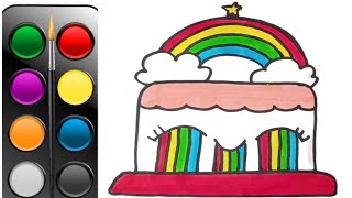 How to Draw a Rainbow Cake, How to Draw a Cute Rainbow Cake, Birthday Rainbow Cake, Jassu Kids Art