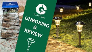 GIGALUMI Solar Pathway Lights,  Waterproof Glass Stainless Steel Lights,  Solar Landscape Lights