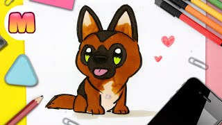 COMO DIBUJAR UN PERRO PASTOR ALEMAN KAWAII - Como dibujar un perro facil kawaii con Jape