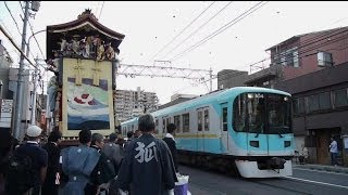 京阪電気鉄道 京津線 800形 浜大津行き 上栄町－浜大津 路面区間にて 大津祭り曳山巡行と離合