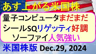米国株の株式投資。量子コンピュータ関連、IONQ、リゲッティに続くシールSQ。ソーファイ人気～あす上がる株米国版。Dec. 29, 2024。最新のアメリカ株価と株式投資。高配当株やデイトレ情報も