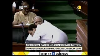 Modi govt faces no-confidence motion; Rahul Gandhi hugs PM Modi after Speech