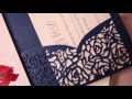 Beauty and the beast navy blue laser cut pocket wedding invitation suites EWWS197-as low as $2.69