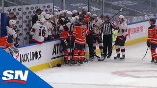 Brady Tkachuk Hits Adam Larsson As Time Expires Causing Huge Scrum Between Senators and Oilers