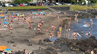 LIVE: Praia do Populo / busy Beach Ponta Delgada, Sao Miguel Azores Portugal - 04.07.2024 #Beach