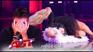 EPIC Fail As Comedian Snaches Her WIG To Impress Jay Leno | America's Got Talent 2019