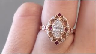 Vintage Inspired Rose Gold Marquise Diamond Engagement Ring - Brenna