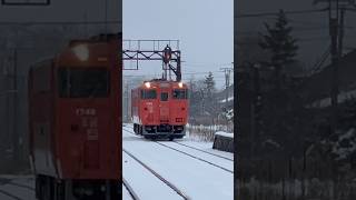 根室本線廃止区間・山部駅に入線するタラコ色キハ40