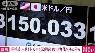 【速報】円相場　一時1ドル＝150円台　約11カ月ぶりの円安　米金利上昇でドル買い進む(2023年10月3日)