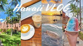 【ハワイVlog】5泊7日のHawaii旅行🌴｜ワイキキでゆっくり過ごした日｜ウミガメに出会えた🐢｜カフェとシェイブアイスとチーズケーキファクトリー