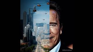 Hidden face AI art on Arnold Schwarzenegger.