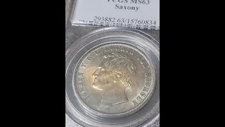 【錢幣鈔】1869年 德國 薩克森老泰勒銀幣 PCGS MS63(極美老彩包漿)