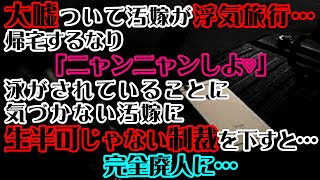 大嘘ついて浮気旅行に出かけた汚嫁が帰宅するなり「ニャンニャンしよ♡」→泳がされていることに気づかない汚嫁に突然ある物を突きつけ生半可じゃない制裁を下すと…完全廃人にｗ【修羅場】【朗読】