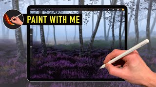 IPAD PAINTING TUTORIAL - How to paint tree woodland heather landscape