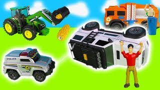 Polizeiauto, Müllabfuhr, Geländewagen, Traktor und Anhänger | Spielzeugautos für Kinder