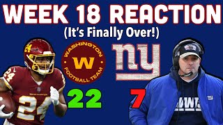 NY Giants Week 18 Reaction vs Washington + Joe Judge News