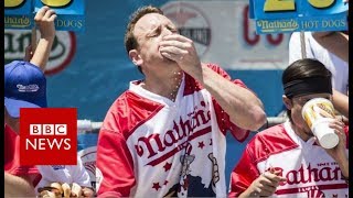 Hot Dog Eating Contest: Man eats 72 hot dogs in 10 minutes - BBC News