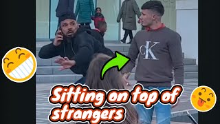 Funny dog in public | sitting on top of strangers | joker pranks latest | strangers reactions 2025