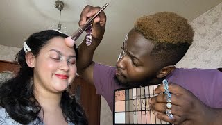 My boyfriend did my makeup with Gum Chewing asmr sounds / Bestie did my makeup //#asmr