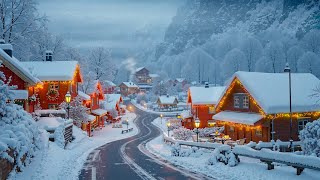 Serene Winter Nights in a Snowy Village Town | Warm Jazz, Cozy Café Glow \u0026 Relax Tranquil Ambience ☕