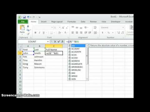 Excel: Combine First and Last Name Into One Column