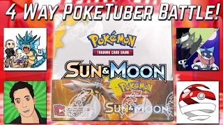 4 Way Pokemon Sun and Moon Booster Box Battle with Derium's Pokemon, Pokemon Unwrapped, & Leonhart!