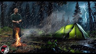 Thunder and Lightning - Heavy Rain Camp in the Secluded Forest - Solo ASMR Overn