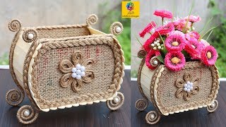 DIY Flower vase with Jute and Popsicle Sticks | Jute Flower Basket | Best Out Of Waste Jute Craft