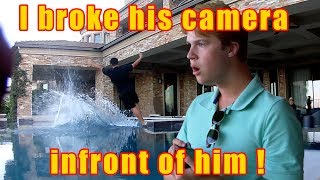 I FELL IN THE POOL WITH HIS CAMERA !!  (IT BROKE)