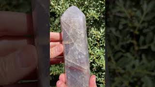 Blue rose quartz tower stunning with hematoid and golden healer inclusions #crystals