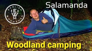 Bivvi bag woodland camping. Salamanda hooped pole bivvi \u0026 campfire cooking/ wild woodland camping.